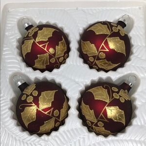 Christmas Trimmeries by Bradford Hand Decorated Glass Ornaments Box Of Four